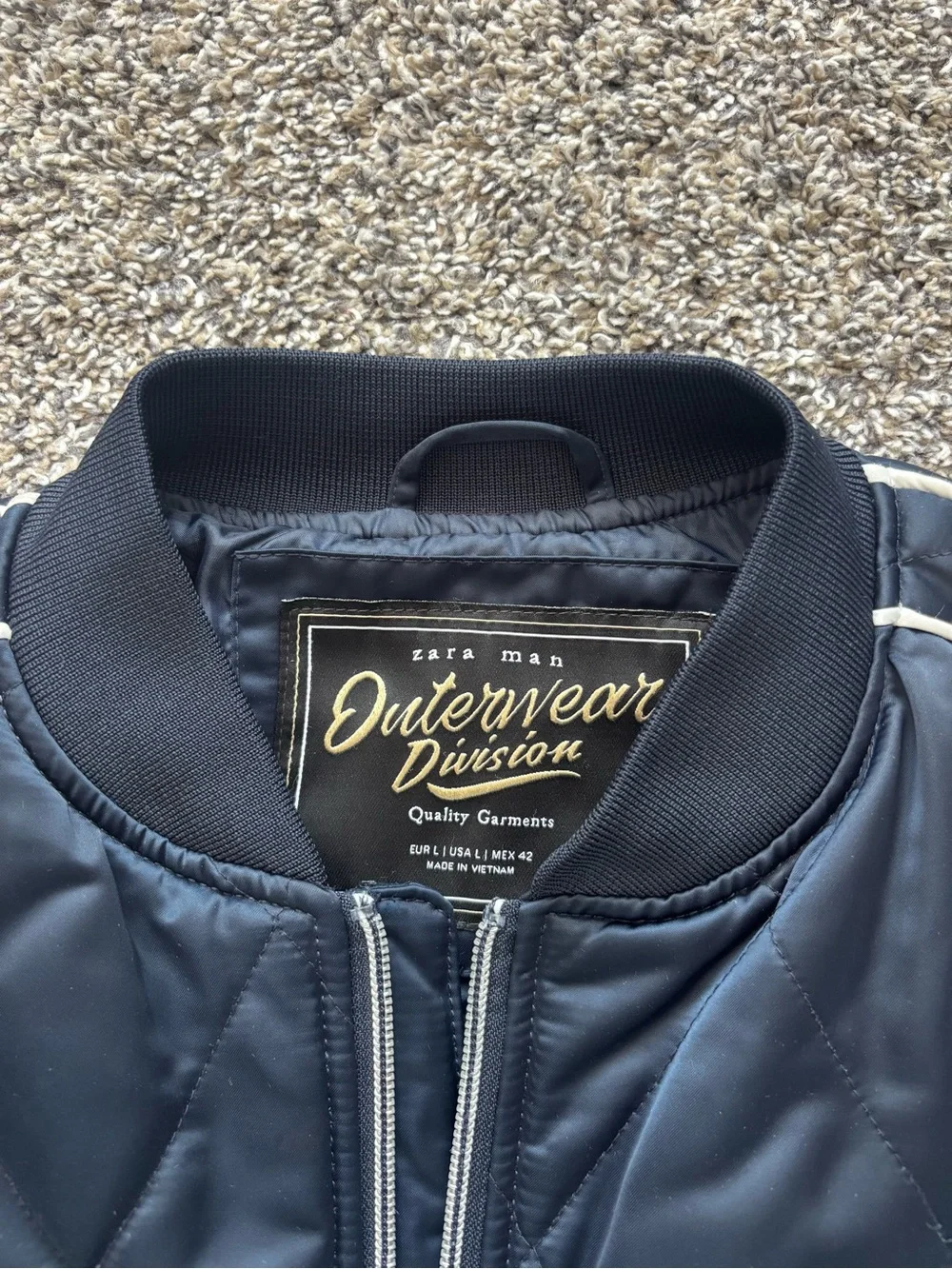 Zara Men's Quilted Navy Bomber Jacket - Size L